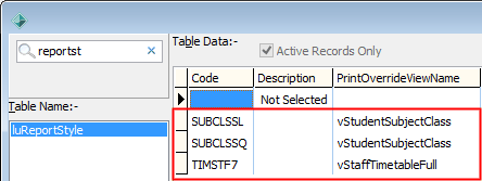 Lookup Table Maintenance (luReportStyle, cut down, hot reports config)