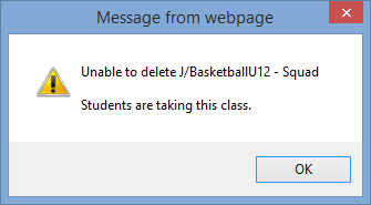 Message from webpage (unable to delete co-curricular class, synweb)