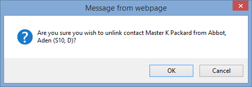 Message from Webpage window (deleting student contact)