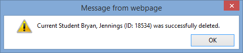 Message from website window (post-student deletion, synweb)