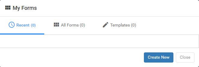 My Forms window (Recent tab, blank)