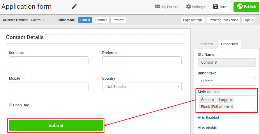 New form (Button with styling)
