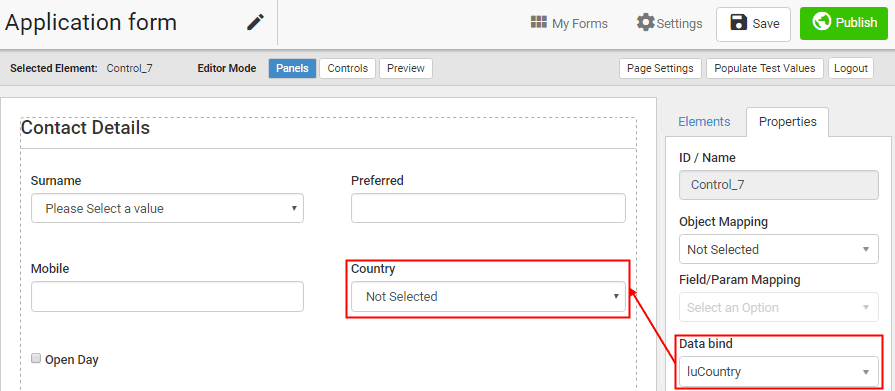 New form (Elements mapped to lookup table)