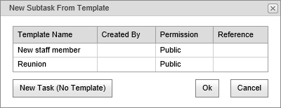 New Subtask From Template window (synweb)