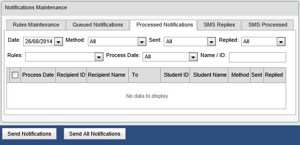 Notifications Maintenance - Processed Notifications tab (synweb, cut down)