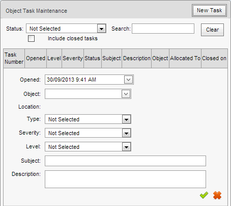 Maintain Object Task window - New Task (synweb, cut down)