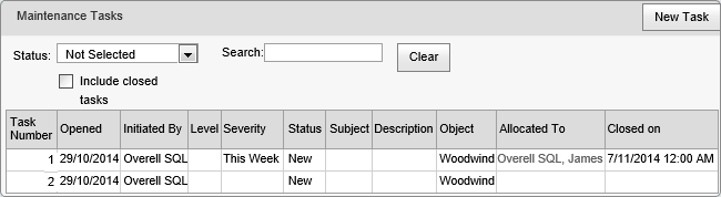 Maintain Object Task window (synweb, cut down)