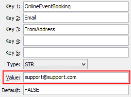 OnlineEventBooking FromAddress configuration setting