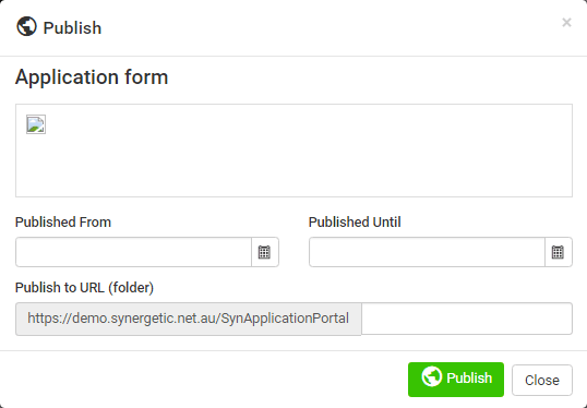 Online Form Editor (Publish window)