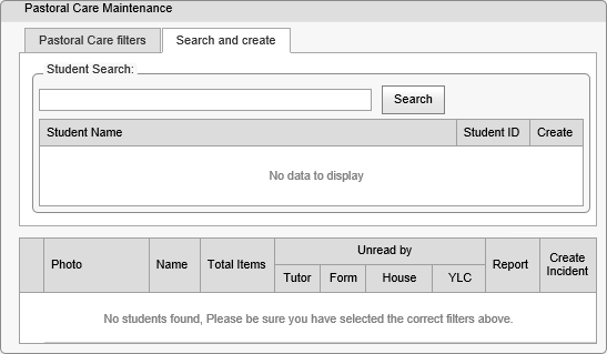 Pastoral Care Maintenance - Search and create tab (example, synweb)