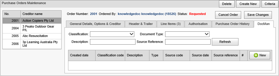 Purchase Orders Maintenance - DocMan tab (synweb)