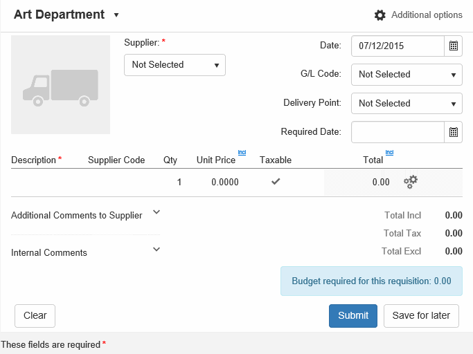 Purchase Orders Requisition window (synweb)