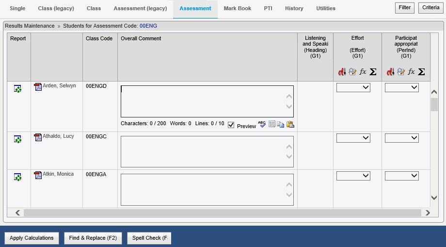 Results Maintenance - Assessment window