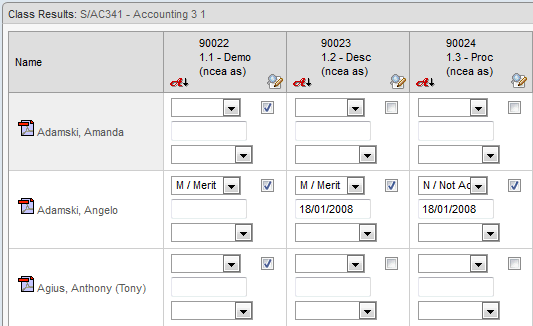 Results Maintenance - Class window (synweb, cut down, bulk result, print flag set)