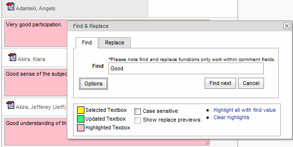 Results Maintenance - Find & Replace (Highlight all with find value)