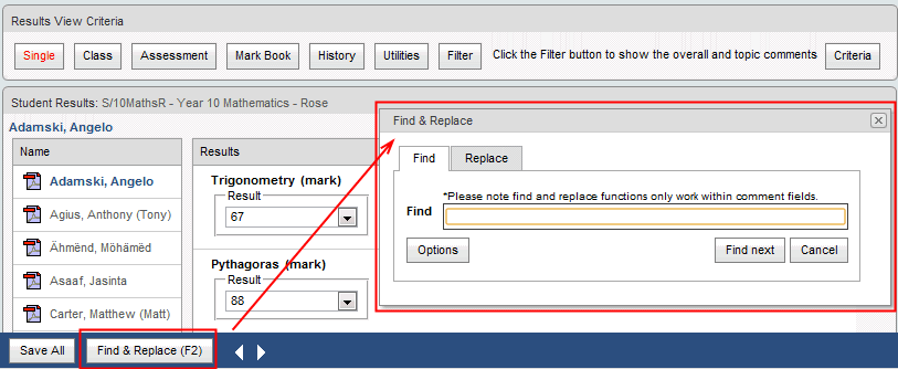 Results Maintenance - Find & Replace (launching, initial view)
