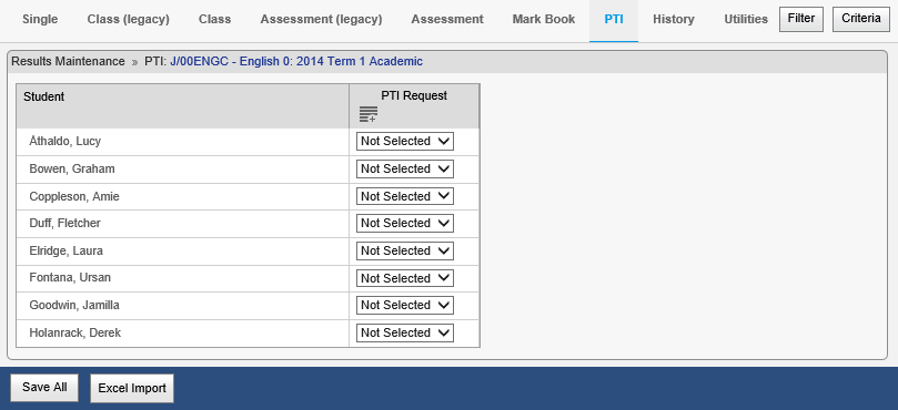 Results Maintenance - PTI window (synweb)