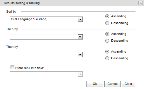 Results Maintenance - Sort by Columns window