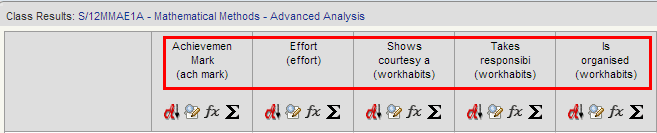 Results Maintenance Class window (synweb, cut down, column headers highlighted)