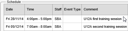 Schedule area (selection, Co-Curricular Maintenance - Schedule bar, synweb)