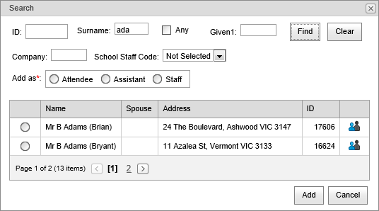 Search (Excursion Maintenance, synweb, grid area refreshed)