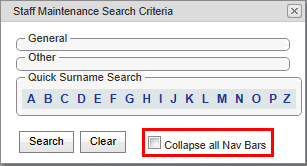 Set Staff Search Criteria - Collapse all Nav Bars removed (synweb, v67 what's new)