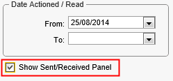 Show Sent Received Panel field (Action Centre, synweb)