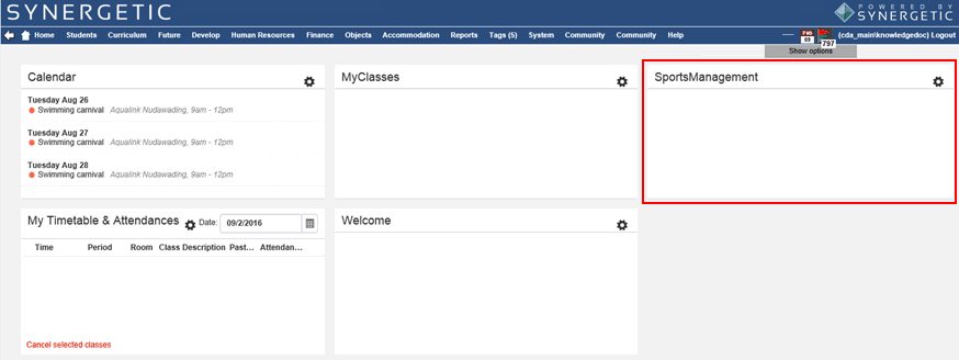 Sports widget default position (Synweb)