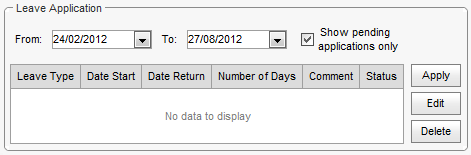 Staff Kiosk - My Leave window (LeaveApplication area, synweb)