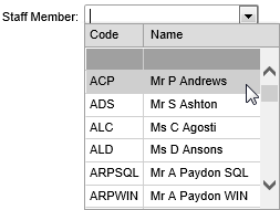 Staff member field (P Andrews selected)