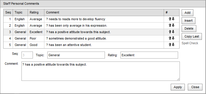 Staff Personal Comments (initial, synweb)