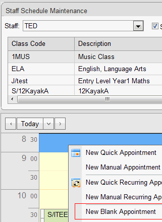 Staff Schedule Maintenance (new blank appointment highlight, synweb)