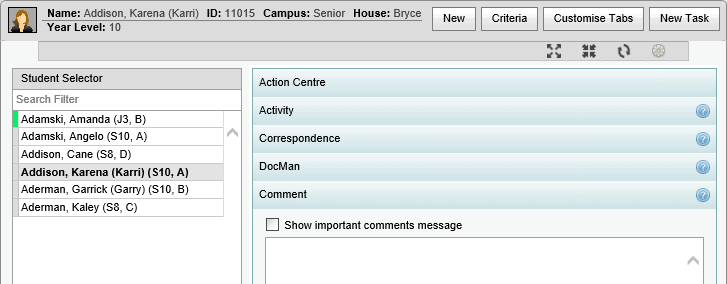 Student Maintenance - Addison, Karena expanded comments bar (synweb)