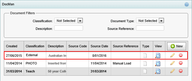 Student Maintenance - DocMan bar (selected URL, cut down, synweb)