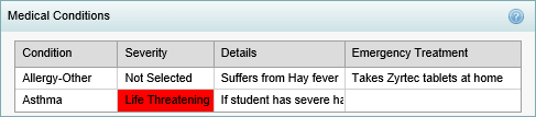 Student Maintenance - Medical Conditions bar (synweb)