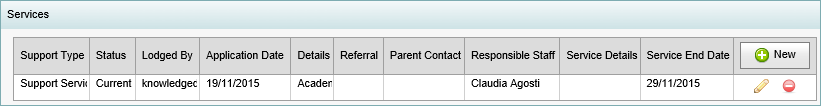 Student Maintenance - Services bar (synweb)