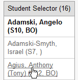Select student from Student Selector area