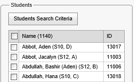 Students Class Allocation window(synweb, cut down, Student grid fields)