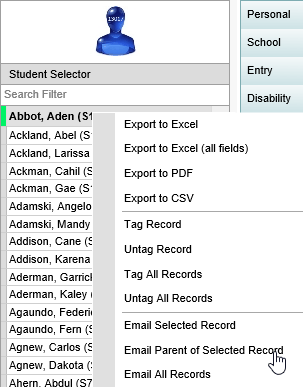 Student selector (emailing form a grid)