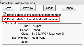 Substitute Class Resources window - email details to the original staff member what's new, synweb)