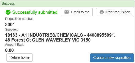 Success window (Purchase Orders Requisition, synweb)