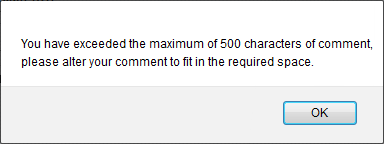 Synweb pop-up - You have exceeded X characters of comment