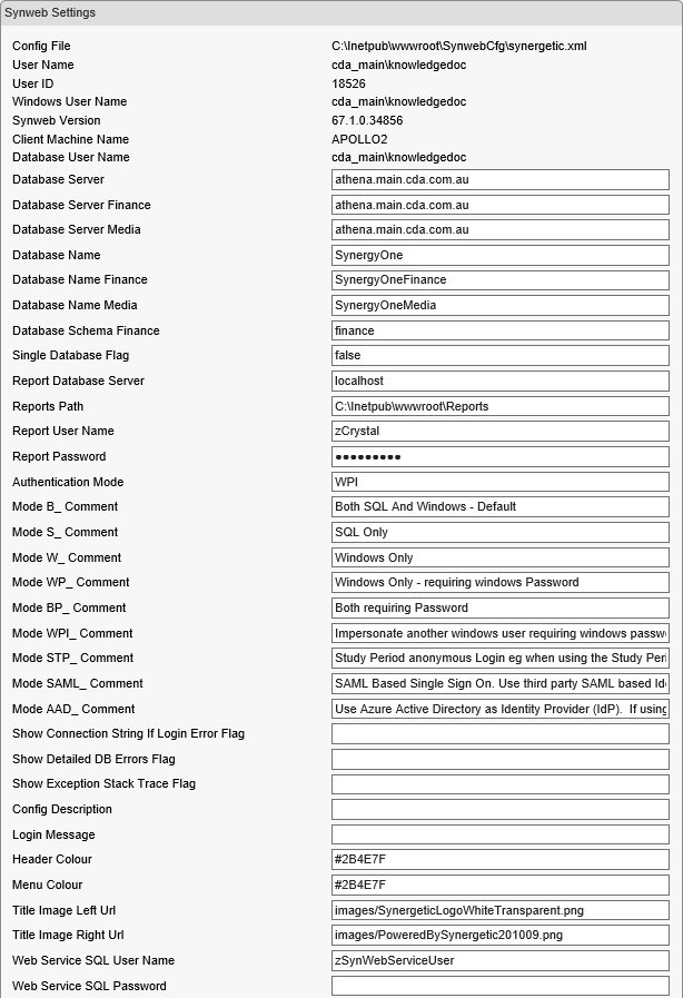 Synweb Settings window