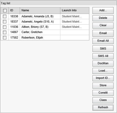 Tag List window