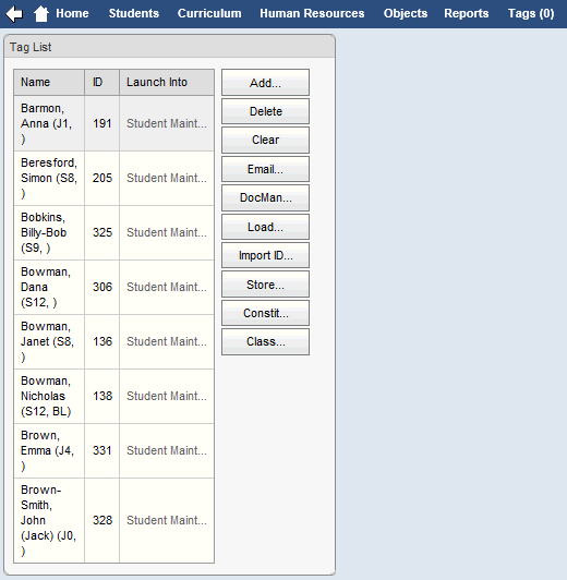 Tag List window