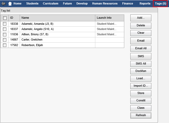 Tag List (after loading a tag list, synweb)