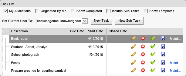 Task List (populated, synweb, cut down)