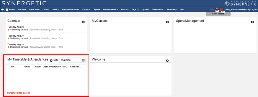 Timetable widget default position (Synweb)