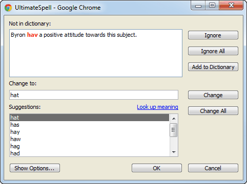 UltimateSpell window (Not in dictionary)