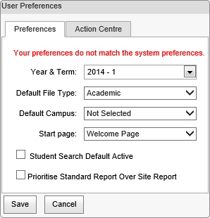 Unmatched user preferences message